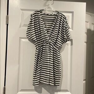 Olive & White Striped beach coverup